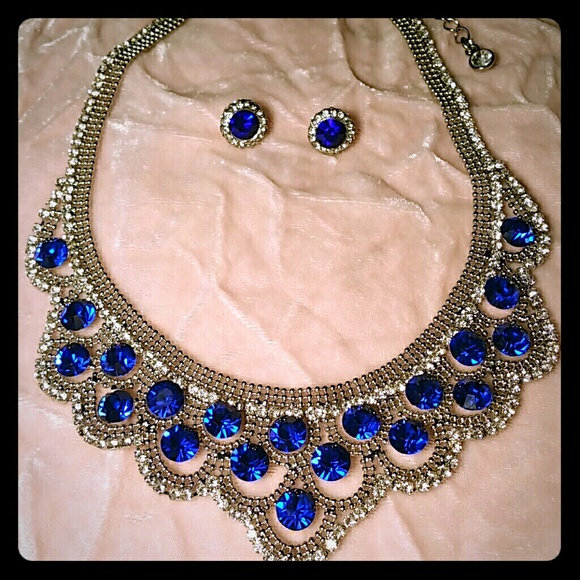Sapphire Blue and Crystal Rhinestone Necklace Set