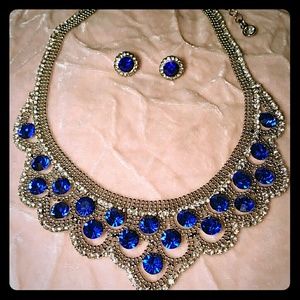 Sapphire Blue and Crystal Rhinestone Necklace Set