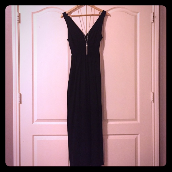 old navy black deep-v  maxi dress