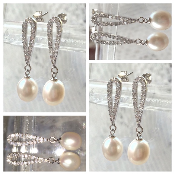 CRYSTAL NATURAL PEARL EARRINGS - Picture 4 of 4