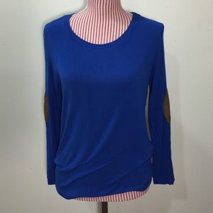ZARA Elbow Patch Long Sleeve Tee Blue MEDIUM