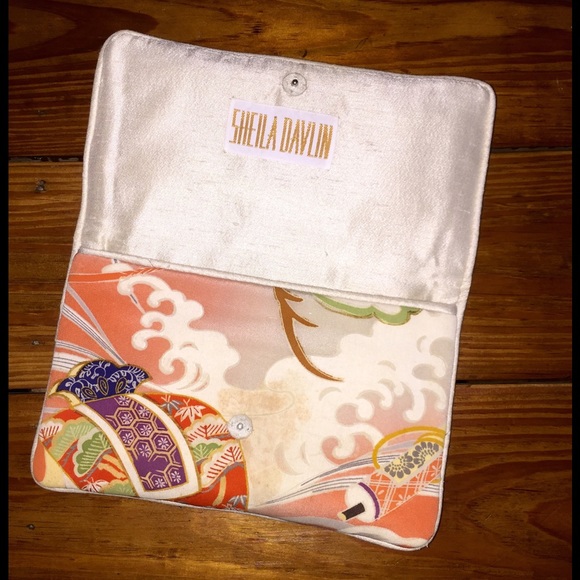 Vintage OOAK Sheila Davlin Silk Obi Print Clutch - Picture 2 of 3