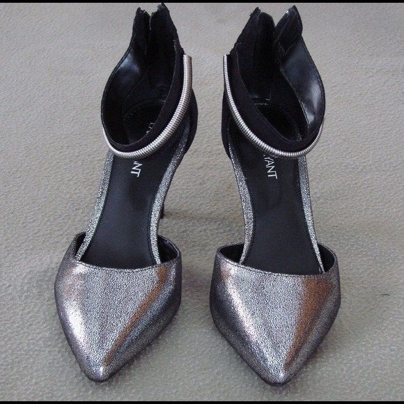 Silver and black heels