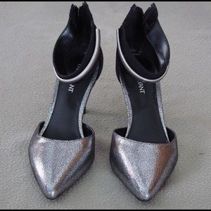 Silver and black heels