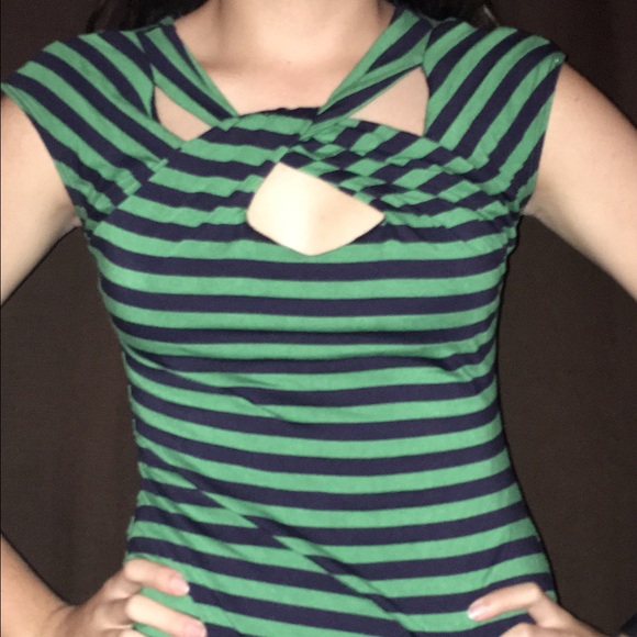 B'leev Tops - Navy & Green stripe boutique shirt: S