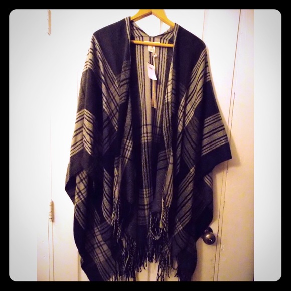 Fringed Plaid Poncho
