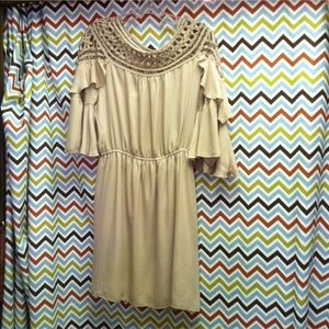 Taupe crotchet neck dress