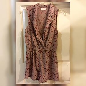 Polka dot romper, shorts, elastic waist.