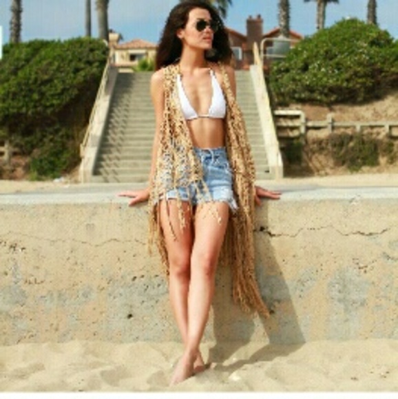 Wet Seal Tops - Tan crochet knit vest
