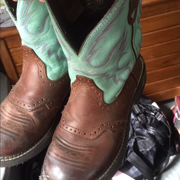 Teal brown boots