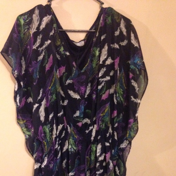 Chiffon feather print dress