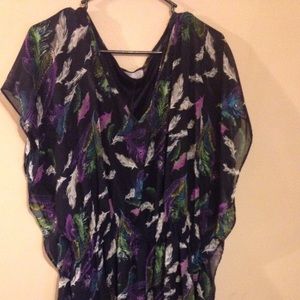 Chiffon feather print dress