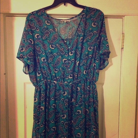 Teal chiffon paisley maxi dress