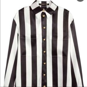 Balmain x HM Silk Black & White Striped Shirt NWT