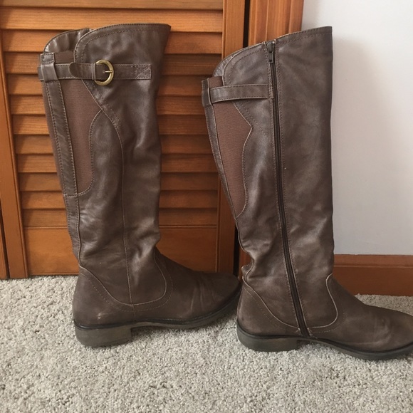 Grey knee high boots