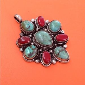 Handmade Tibetan coral and turquoise pendant