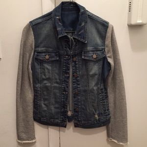 Distressed fashion jean jacket, size small