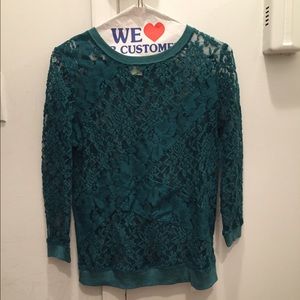 Hunter green lace Anthropologie top, size XS