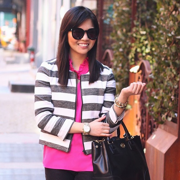 LOFT Jackets & Coats - Price Drop‼️ Dark Grey and White Striped Jacket LOFT Jackets & Coats - Price Drop‼️ Dark Grey and White Striped Jacket
