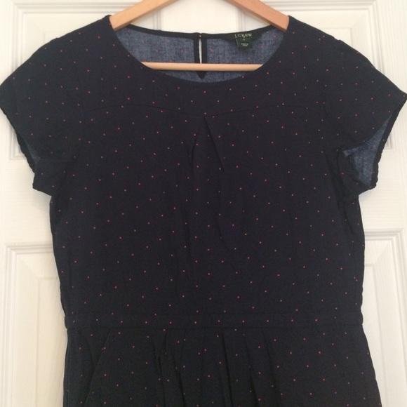 J crew navy dress with pink polka dots size S