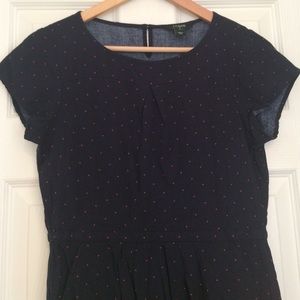 J crew navy dress with pink polka dots size S