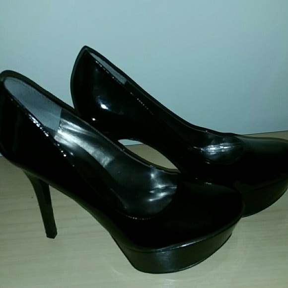 Hot black patent stiletto with a great platform.