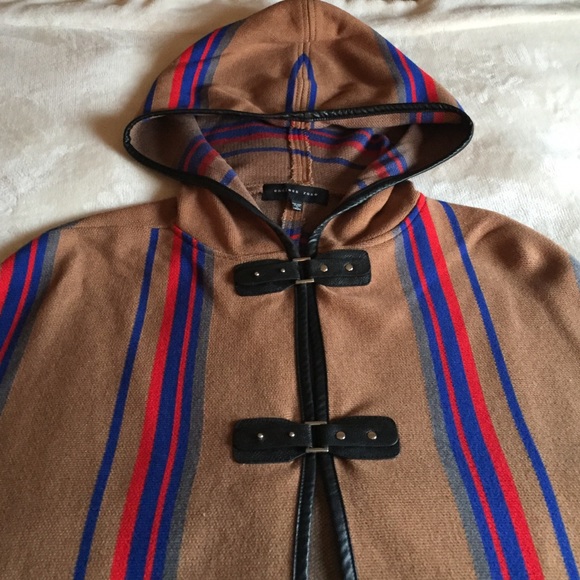 Hooded Poncho with Faux Leather Trim - Picture 1 of 4