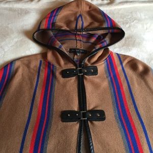Hooded Poncho with Faux Leather Trim
