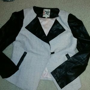 Light pink black tweed moto blazer jacket