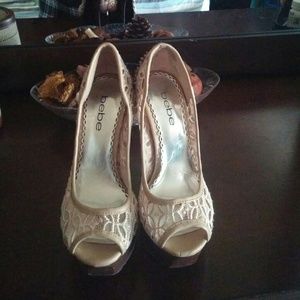 Cute mesh brown tan bebe heels