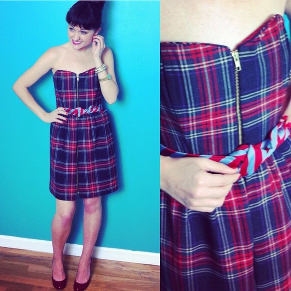 Corey Lynn Calter Tartan Plaid Strapless Dress 0/2