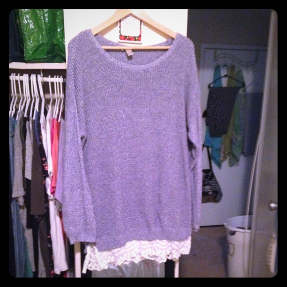 Periwinkle tunic style sweater with lace