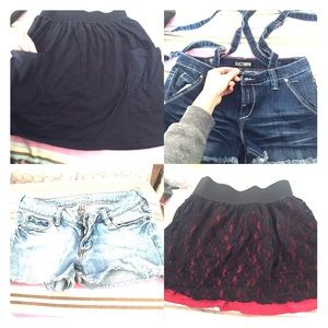 Suspender jean shorts & lace skirt bundle