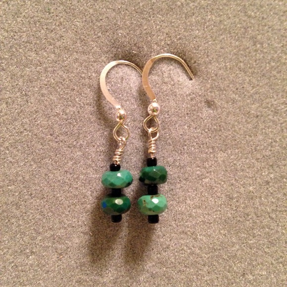 Tiny Sterling silver & faceted turquoise earrings