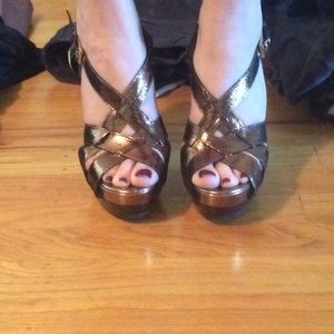 Michael Kors Bronze Sandals with Wooden Heels