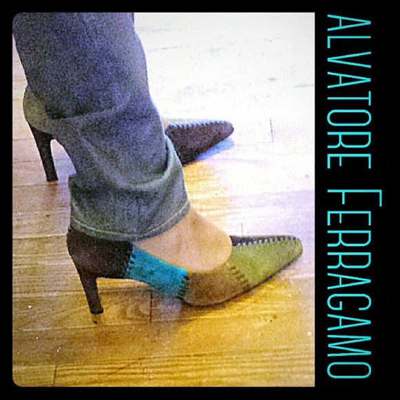 Salvatore Ferragamo Shoes - Salvatore Ferragamo Suede Color Blocked Pumps