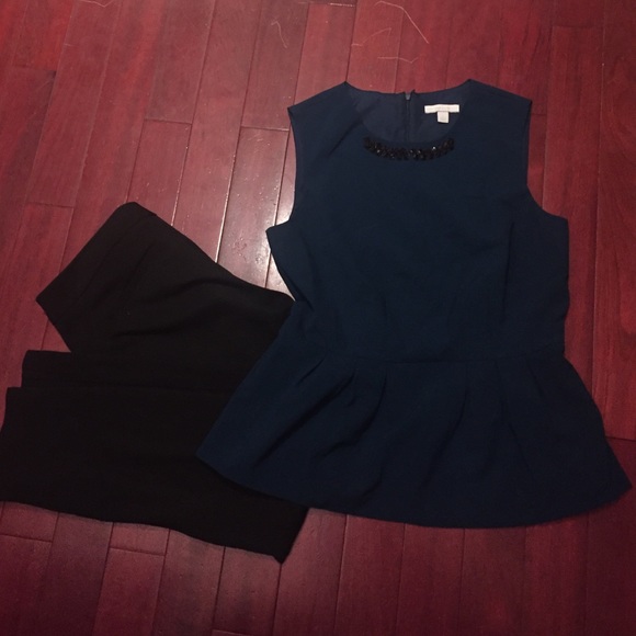 Blue peplum jeweled top