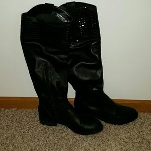 Knee High Studded Black Boots