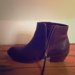 Brown leather ankle booties