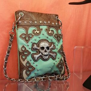 Skull rhinestone cross body sell phone bag