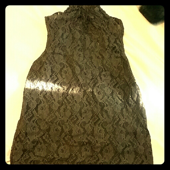 Lace overlay high neck blouse