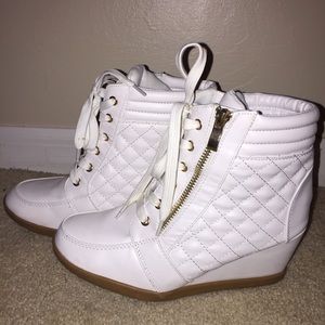 White Quilted Wedge Sneaker/Boots