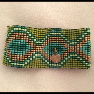 New Chan Luu Gold/Green Beaded Stretch Cuff