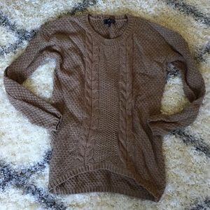 Tan high-low cable knit sweater