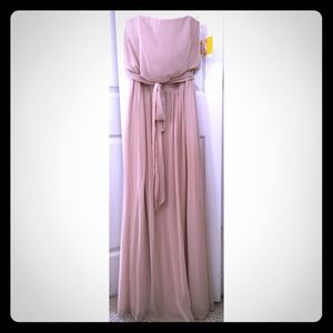 After six strapless long bridesmaid dress. Tan