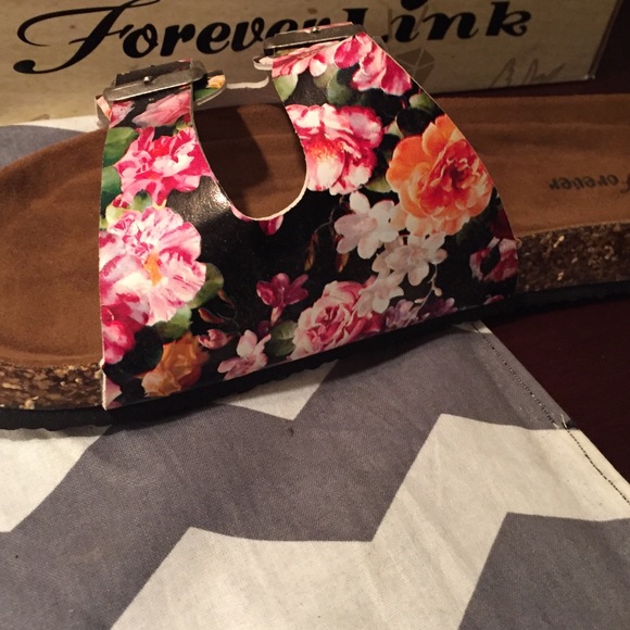 Black floral Birkenstocks