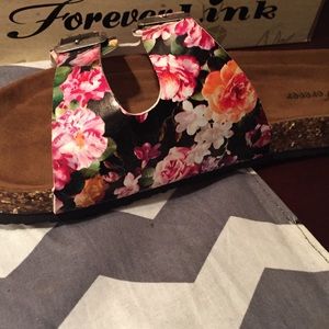 Black floral Birkenstocks