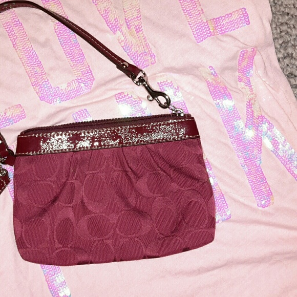 Coach Handbags - Coach burgandy signature pleated clutch*43434