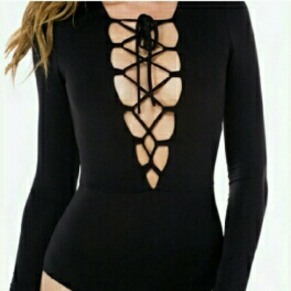 NWOT Black lace up bodysuit
