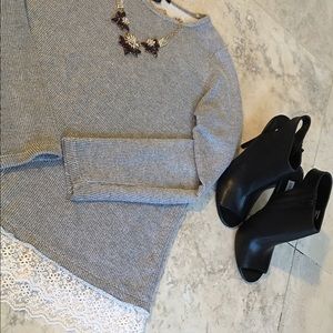 F21 Grey Sweater w/Lace detailing. Sz M
